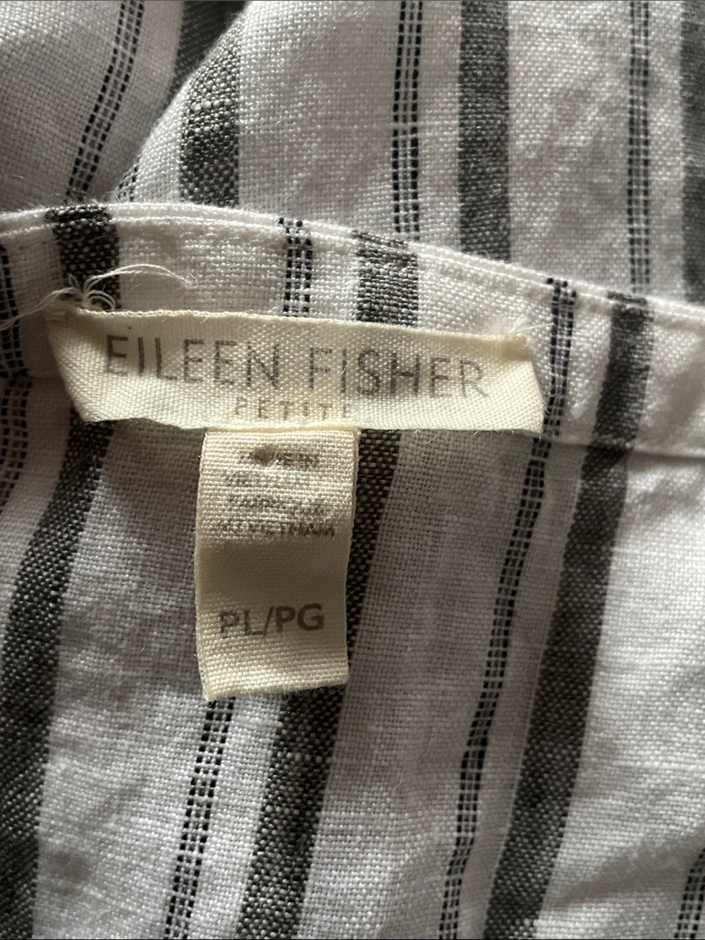 Eileen Fisher White Dress with Gray Vertical Stripes 100% Organic Linen - Picture 4 of 5